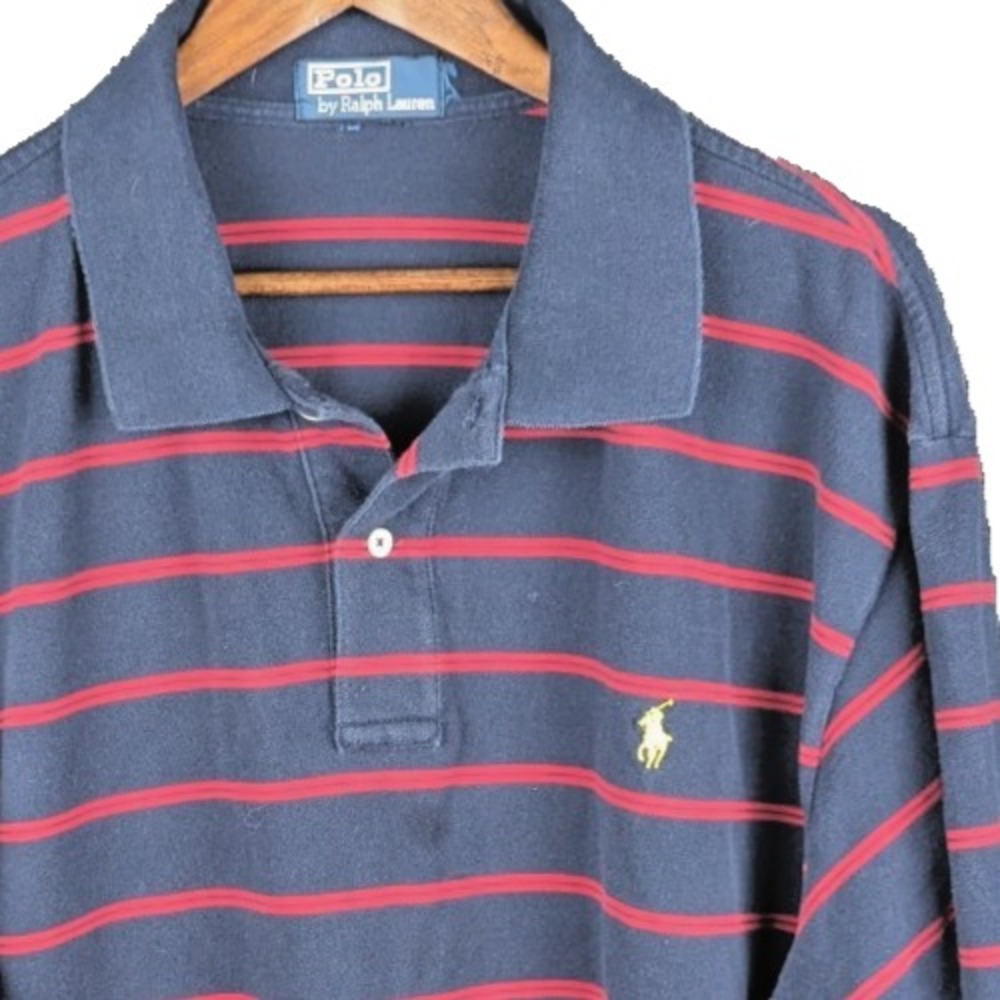 Polo Ralph Lauren Polo Shirt Mens XL Navy Red Striped Short Sleeve Pony Logo